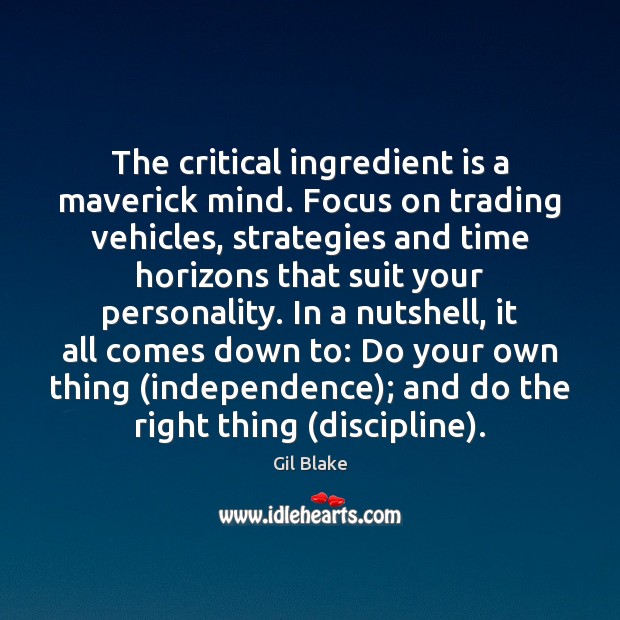 The critical ingredient is a maverick mind. Focus on trading vehicles, strategies 