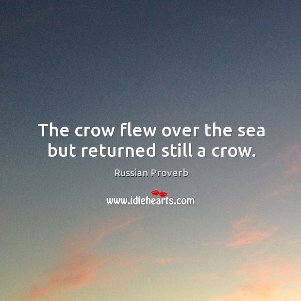 The crow flew over the sea but returned still a crow. Russian Proverbs Image
