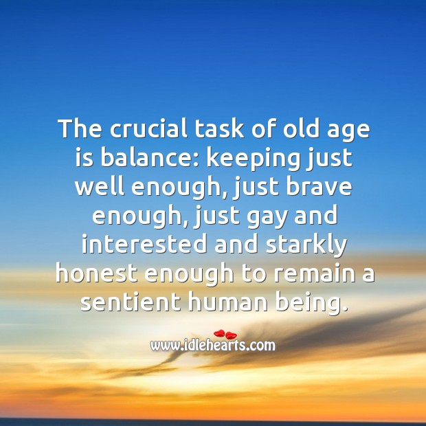 The crucial task of old age is balance: keeping just well enough, just brave enough. Image