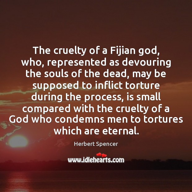 The cruelty of a Fijian God, who, represented as devouring the souls Image