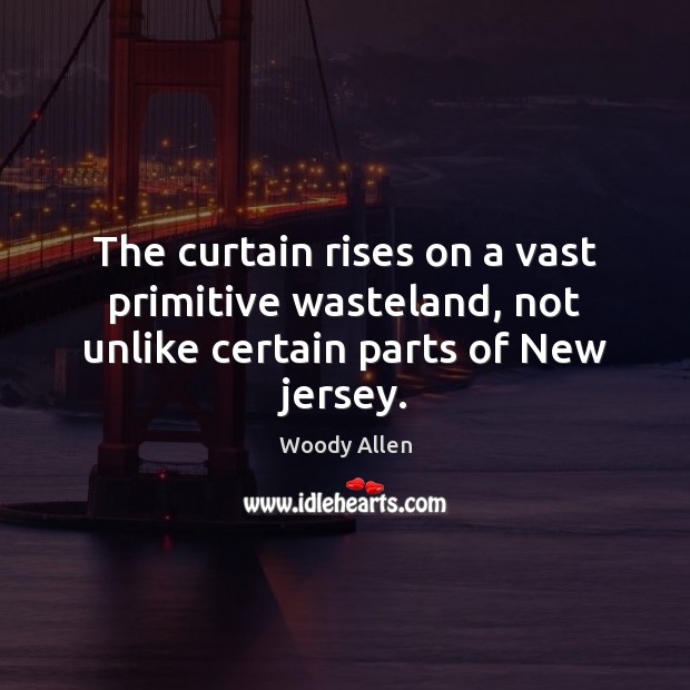 The curtain rises on a vast primitive wasteland, not unlike certain parts of New jersey. Woody Allen Picture Quote