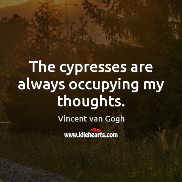 The cypresses are always occupying my thoughts. Vincent van Gogh Picture Quote