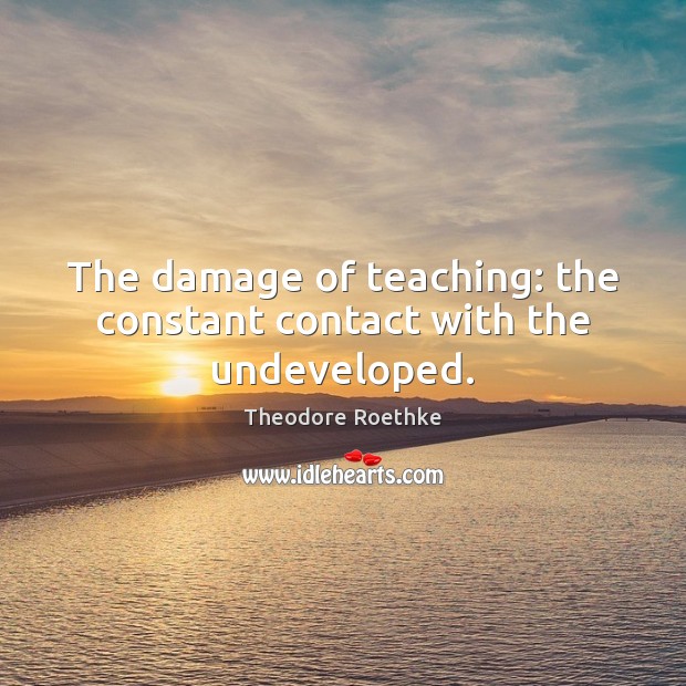 The damage of teaching: the constant contact with the undeveloped. Theodore Roethke Picture Quote