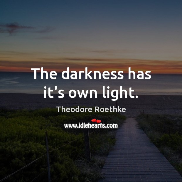 The darkness has it’s own light. Theodore Roethke Picture Quote