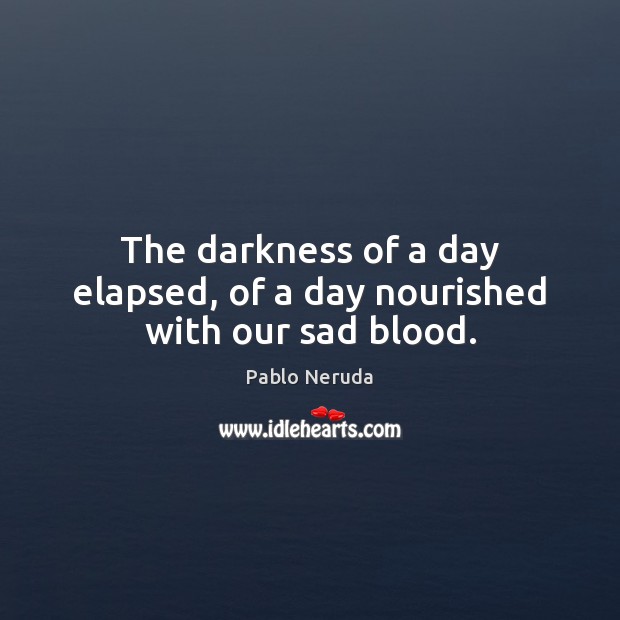 The darkness of a day elapsed, of a day nourished with our sad blood. Pablo Neruda Picture Quote