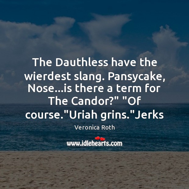 The Dauthless have the wierdest slang. Pansycake, Nose…is there a term Veronica Roth Picture Quote