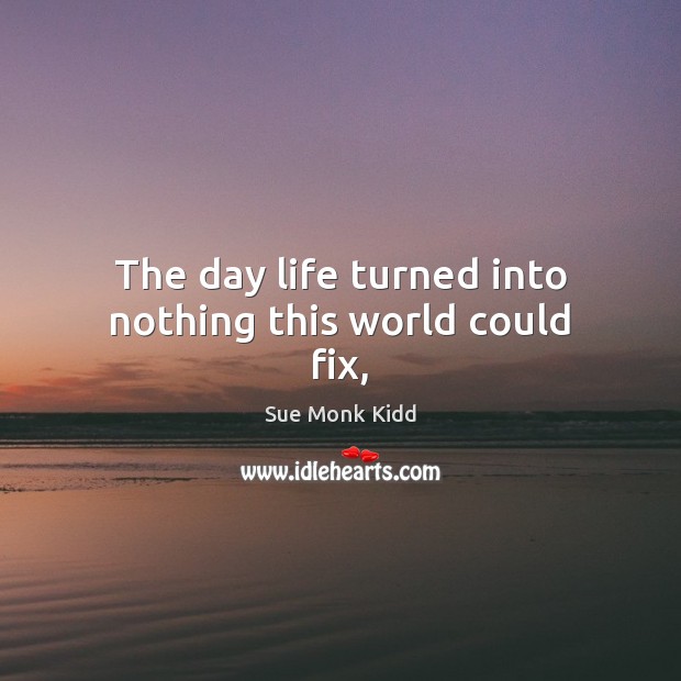 The day life turned into nothing this world could fix, Sue Monk Kidd Picture Quote