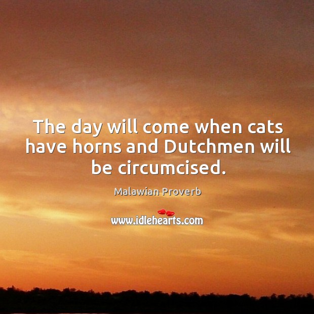 The day will come when cats have horns and dutchmen will be circumcised. Malawian Proverbs Image