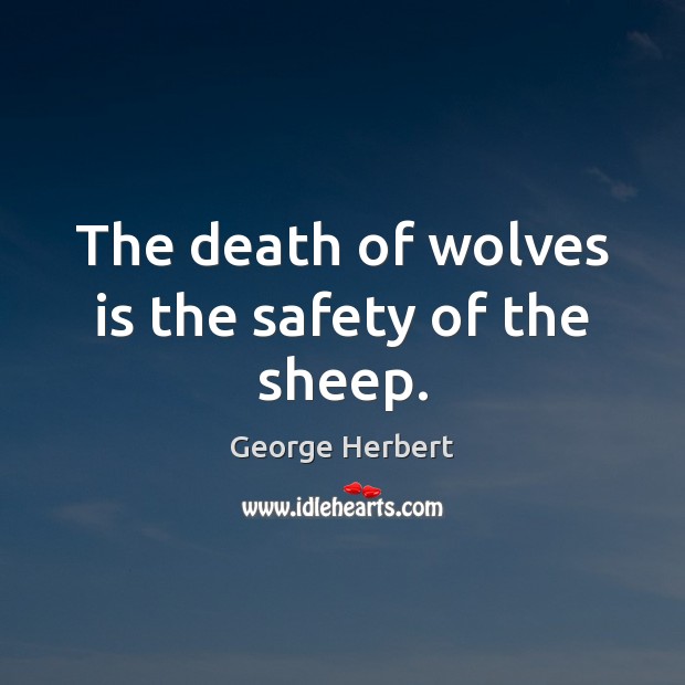 The death of wolves is the safety of the sheep. George Herbert Picture Quote