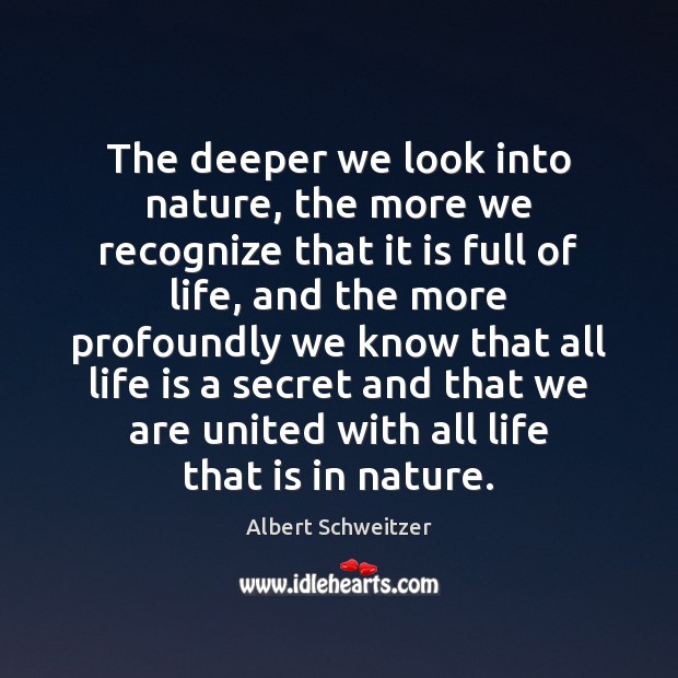 The deeper we look into nature, the more we recognize that it Albert Schweitzer Picture Quote
