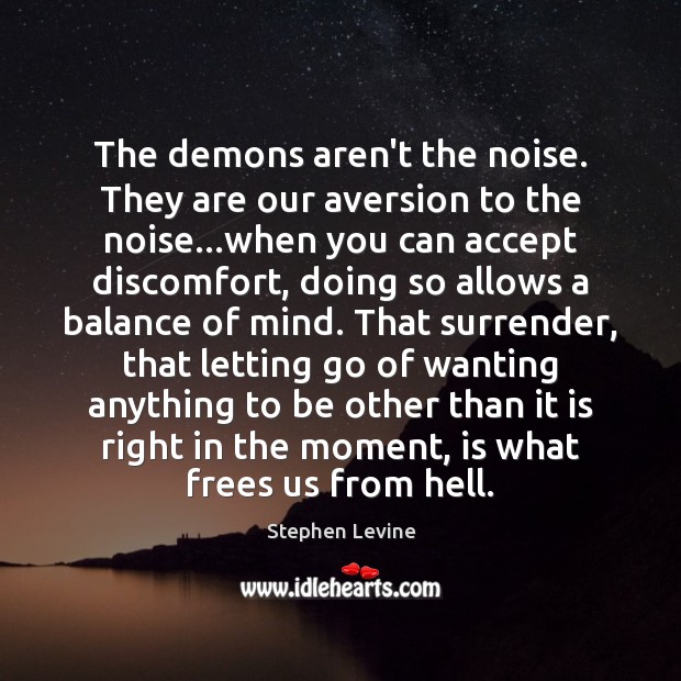The demons aren’t the noise. They are our aversion to the noise… Stephen Levine Picture Quote