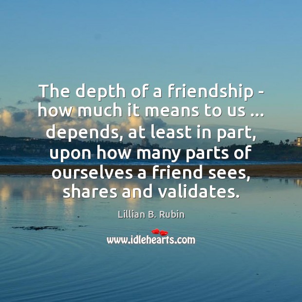 The depth of a friendship – how much it means to us … Lillian B. Rubin Picture Quote