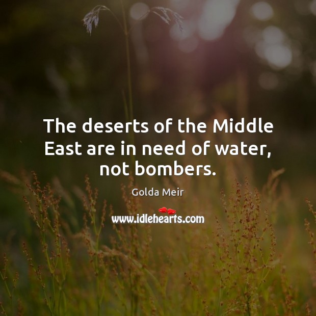 The deserts of the Middle East are in need of water, not bombers. Golda Meir Picture Quote