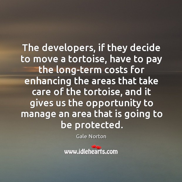 The developers, if they decide to move a tortoise, have to pay the long-term costs Gale Norton Picture Quote
