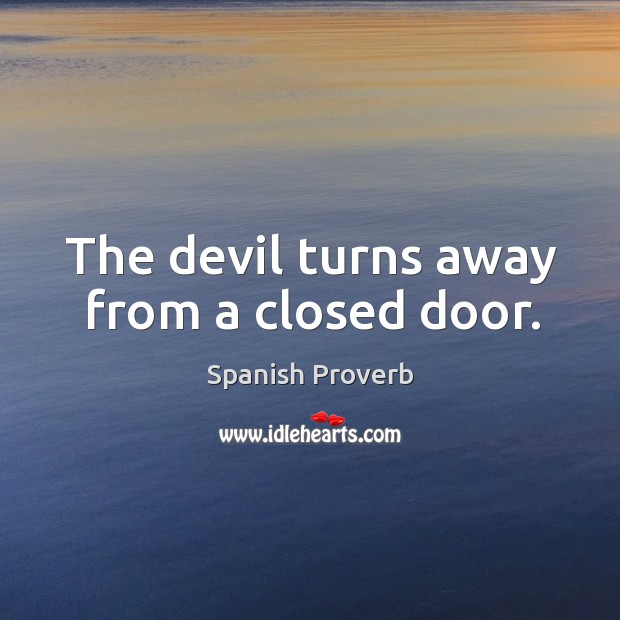 The devil turns away from a closed door. Image