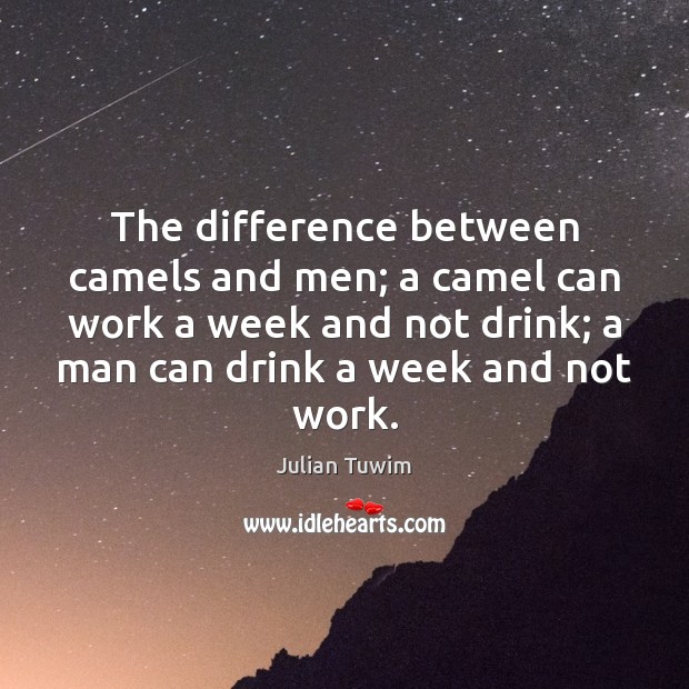 The difference between camels and men; a camel can work a week Image