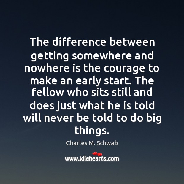 The difference between getting somewhere and nowhere is the courage to make Charles M. Schwab Picture Quote