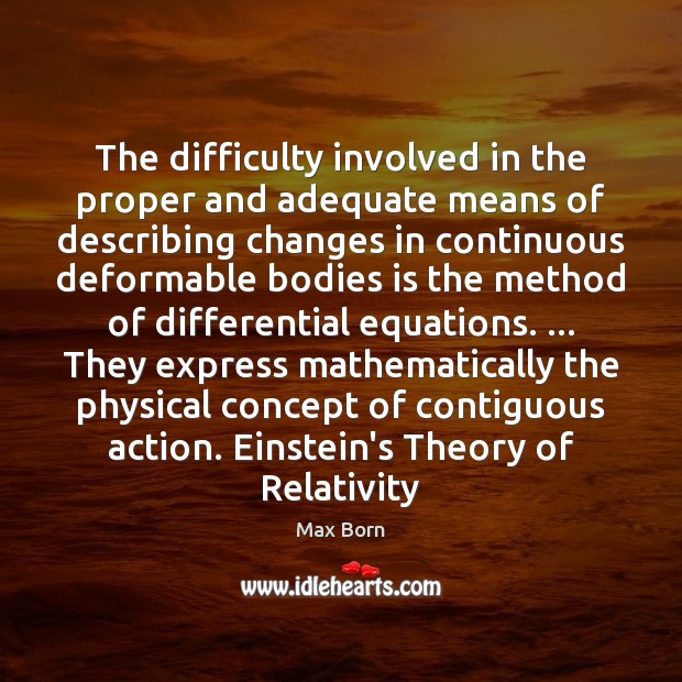 The difficulty involved in the proper and adequate means of describing changes Max Born Picture Quote