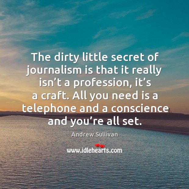 The dirty little secret of journalism is that it really isn’t a profession, it’s a craft. Andrew Sullivan Picture Quote