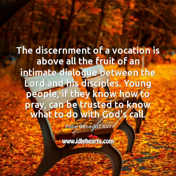 The discernment of a vocation is above all the fruit of an Pope Benedict XVI Picture Quote