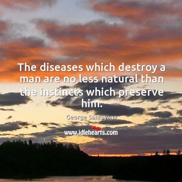 The diseases which destroy a man are no less natural than the instincts which preserve him. George Santayana Picture Quote