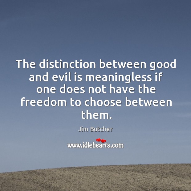 The distinction between good and evil is meaningless if one does not Jim Butcher Picture Quote