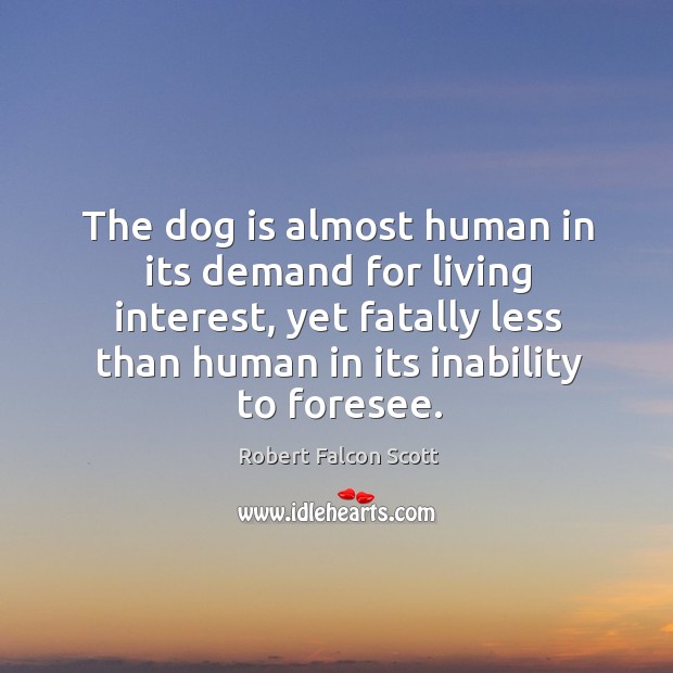 The dog is almost human in its demand for living interest, yet fatally less than human in its inability to foresee. Robert Falcon Scott Picture Quote