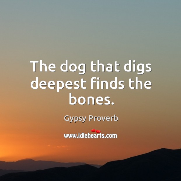 The dog that digs deepest finds the bones. Gypsy Proverbs Image