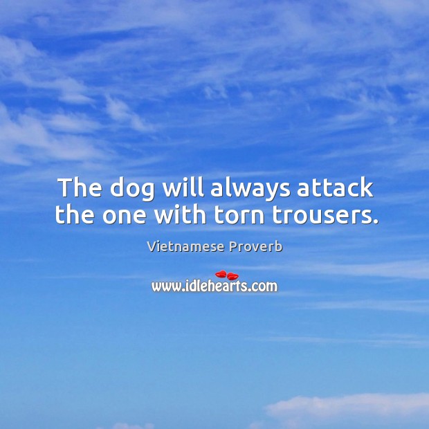 The dog will always attack the one with torn trousers. Vietnamese Proverbs Image