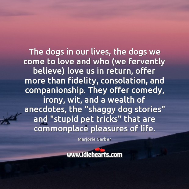 The dogs in our lives, the dogs we come to love and Marjorie Garber Picture Quote
