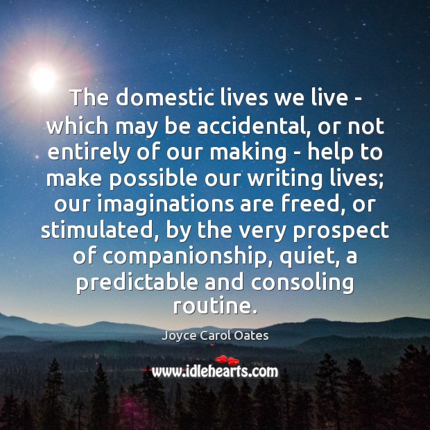 The domestic lives we live – which may be accidental, or not Joyce Carol Oates Picture Quote