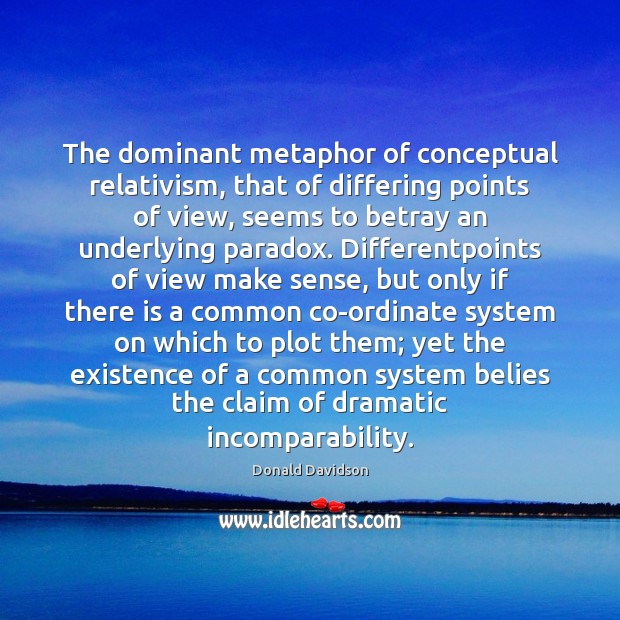 The dominant metaphor of conceptual relativism, that of differing points of view, Donald Davidson Picture Quote