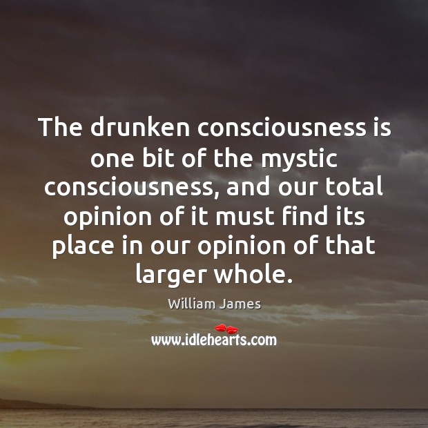 The drunken consciousness is one bit of the mystic consciousness, and our William James Picture Quote