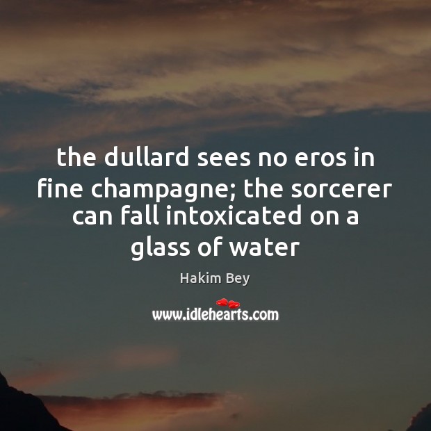 The dullard sees no eros in fine champagne; the sorcerer can fall Hakim Bey Picture Quote