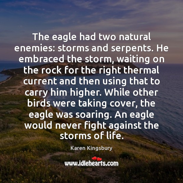 The eagle had two natural enemies: storms and serpents. He embraced the Karen Kingsbury Picture Quote