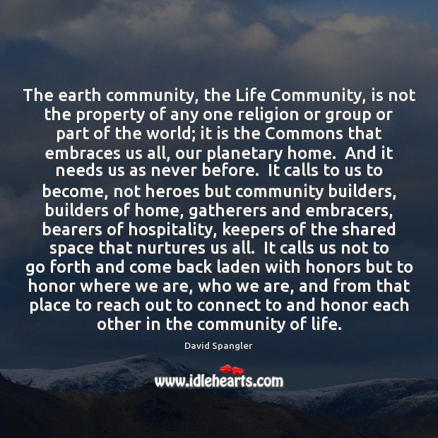 The earth community, the Life Community, is not the property of any 