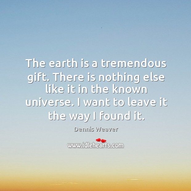 The earth is a tremendous gift. There is nothing else like it in the known universe. I want to leave it the way I found it. Image