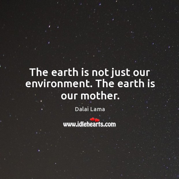 The earth is not just our environment. The earth is our mother. Dalai Lama Picture Quote