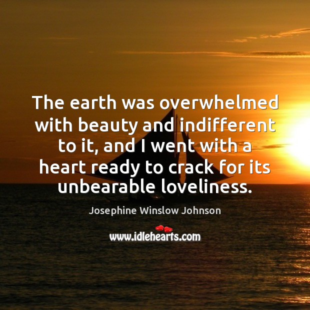 The earth was overwhelmed with beauty and indifferent to it, and I Josephine Winslow Johnson Picture Quote