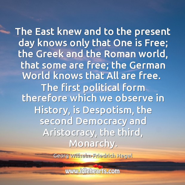 The East knew and to the present day knows only that One Georg Wilhelm Friedrich Hegel Picture Quote