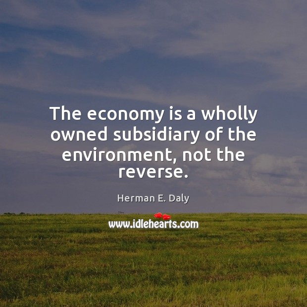 The economy is a wholly owned subsidiary of the environment, not the reverse. Economy Quotes Image