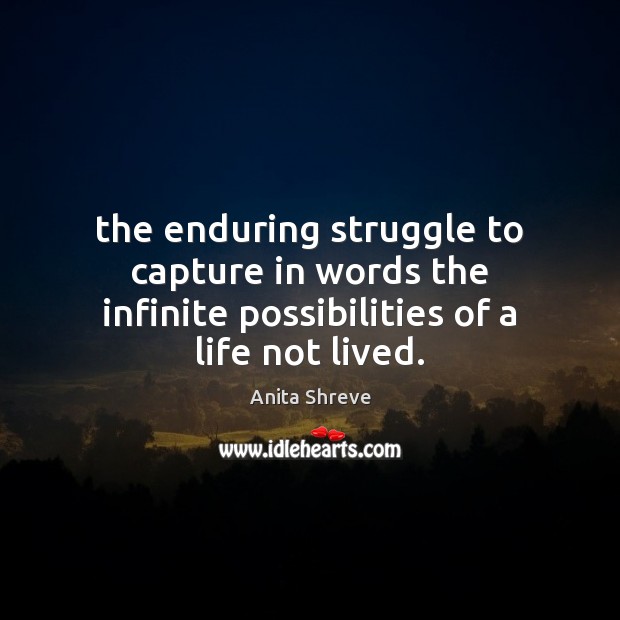 The enduring struggle to capture in words the infinite possibilities of a life not lived. Anita Shreve Picture Quote