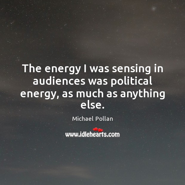 The energy I was sensing in audiences was political energy, as much as anything else. Michael Pollan Picture Quote