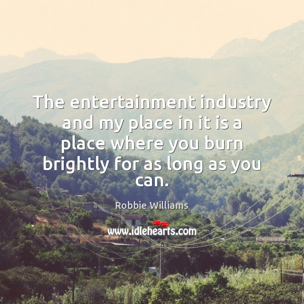 The entertainment industry and my place in it is a place where Robbie Williams Picture Quote