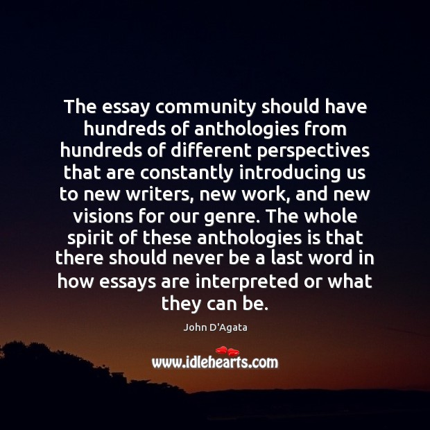 The essay community should have hundreds of anthologies from hundreds of different Image
