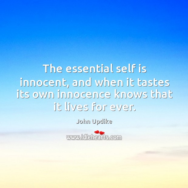 The essential self is innocent, and when it tastes its own innocence knows that it lives for ever. John Updike Picture Quote