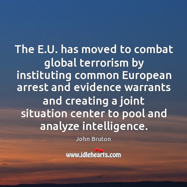 The e.u. Has moved to combat global terrorism by instituting common european arrest and evidence warrants and John Bruton Picture Quote