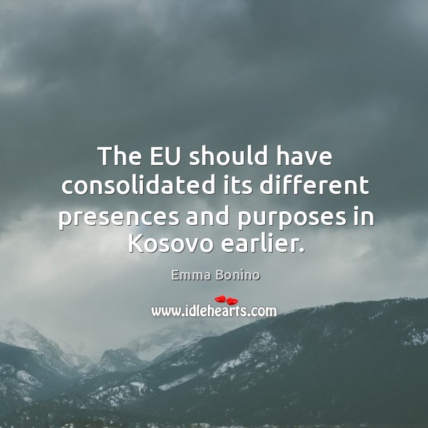 The eu should have consolidated its different presences and purposes in kosovo earlier. Emma Bonino Picture Quote
