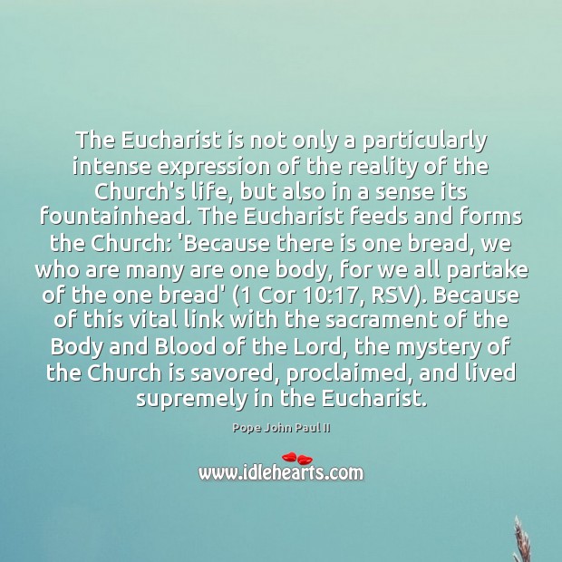 The Eucharist is not only a particularly intense expression of the reality Pope John Paul II Picture Quote