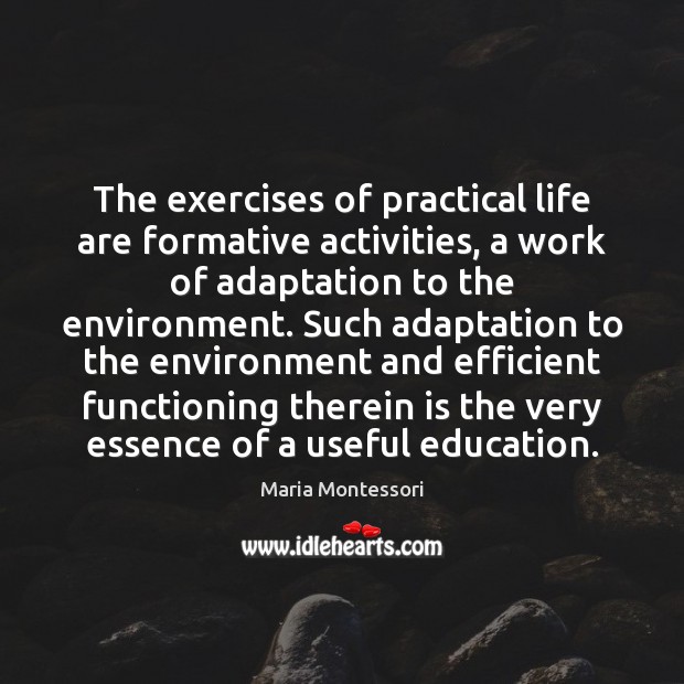 The exercises of practical life are formative activities, a work of adaptation Environment Quotes Image